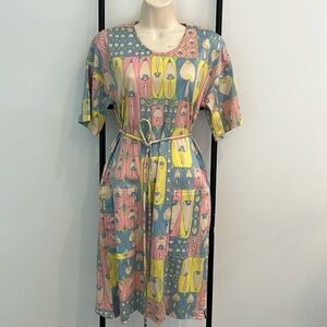 Vintage 70s Bessi Psychedelic Hearts Spades Short Sleeve Cotton Dress Size XS